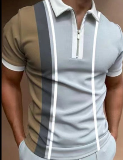 Gestreiftes, bedrucktes Kurzarm-Revers-Poloshirt