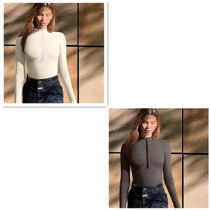 Fashionable bodysuit with long sleeves, zipper, seamless, figure-shaping, figure-flattering