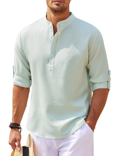 Casual long-sleeved stand-up collar plain shirt