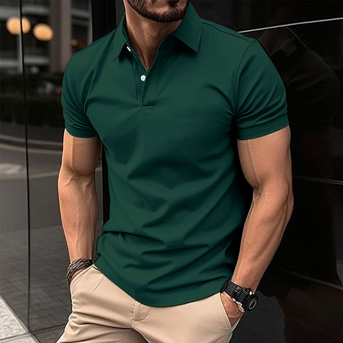 Kurzarm Knopfleiste Revers Poloshirt