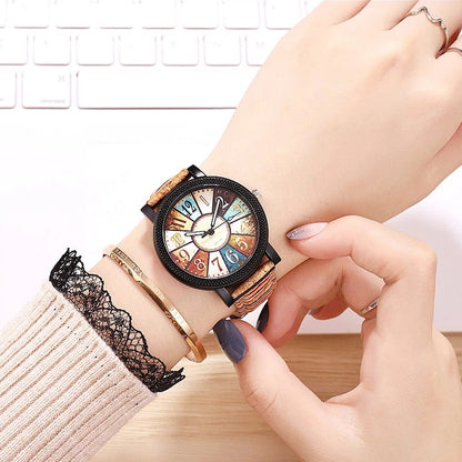 Brazalete vintage de cuarzo y cuero