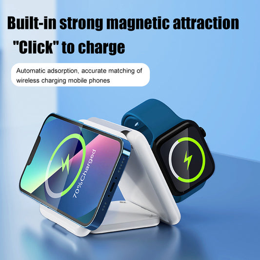 Foldable wireless charger with magnetic suction function 3-in-1