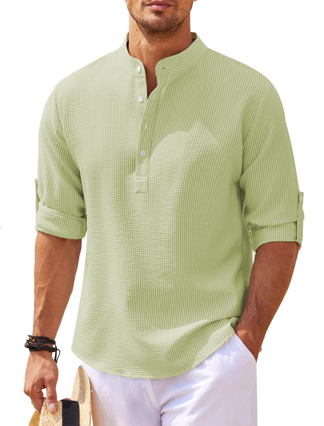 Casual long-sleeved stand-up collar plain shirt