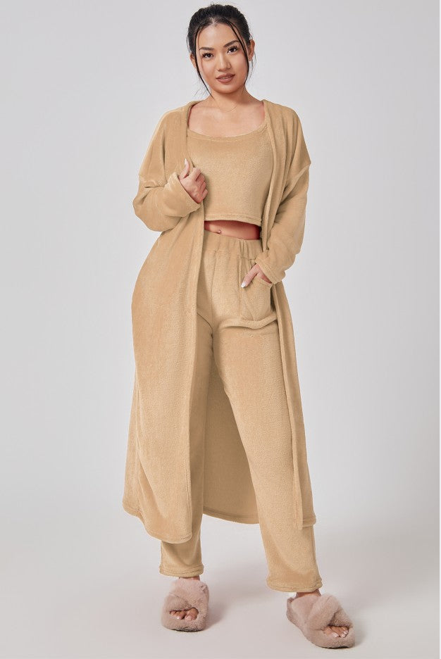Cozy pajama set, 3-piece loungewear set, 3-piece pants set, women's