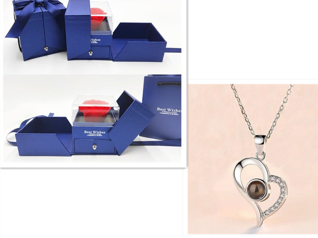 Geschenkbox Metallrose Halskette Schmuckset