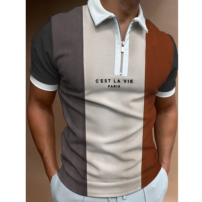 Gestreiftes, bedrucktes Kurzarm-Revers-Poloshirt