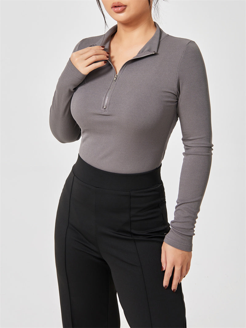 Fashionable bodysuit with long sleeves, zipper, seamless, figure-shaping, figure-flattering