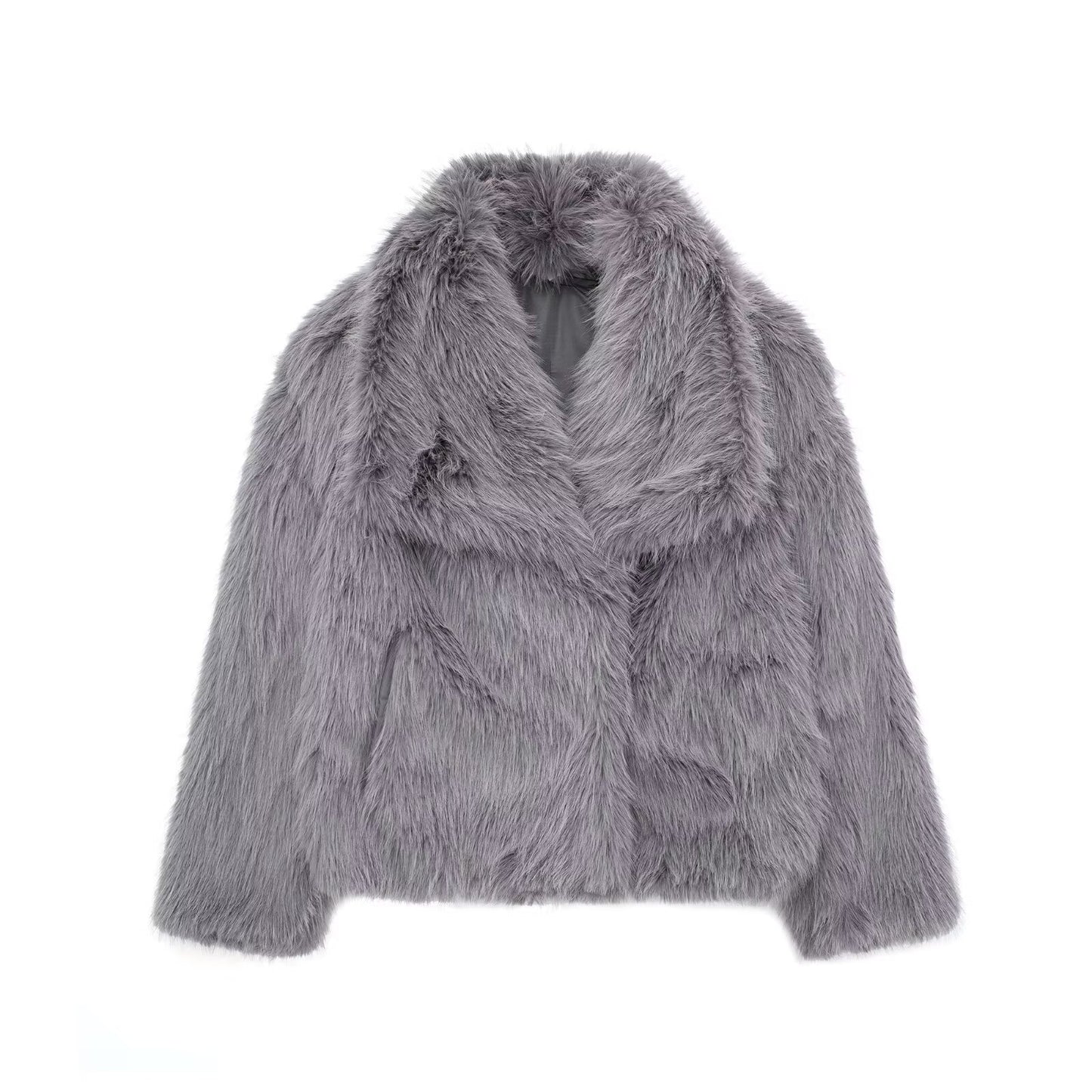Plush jackets, fashionable, warm, fluffy, with lapel collar