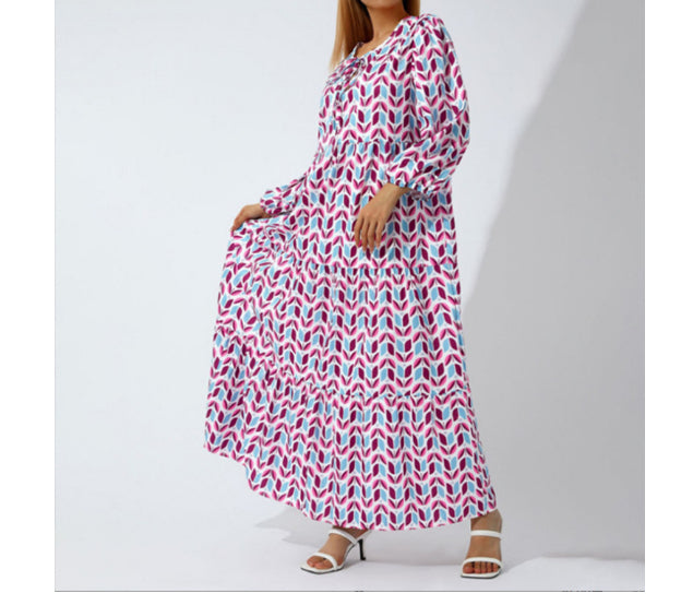 Vintage Print Boho Stil Elegant V-Ausschnitt Kleid