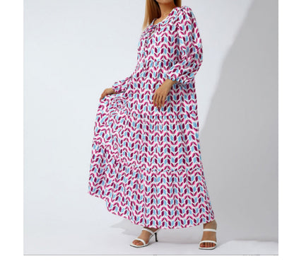 Vintage Print Boho Stil Elegant V-Ausschnitt Kleid