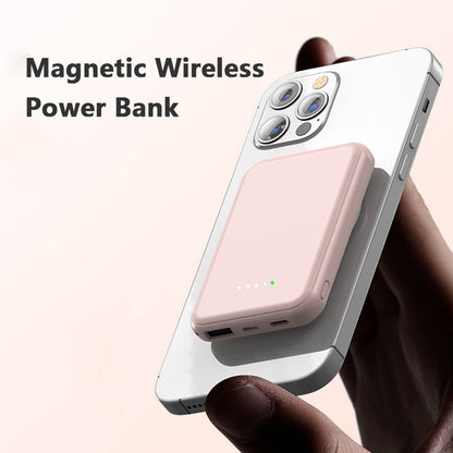 Mini power bank with fast charging function, magnetic, wireless, 5000 mAh, portable