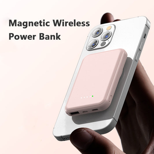 Mini power bank with fast charging function, magnetic, wireless, 5000 mAh, portable