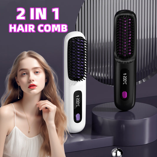 2-in-1 hair straightener: Cordless hair straightener with fast heating, portable curling iron and USB charging function