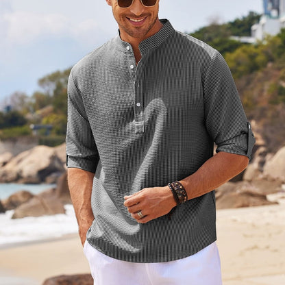 Casual long-sleeved stand-up collar plain shirt