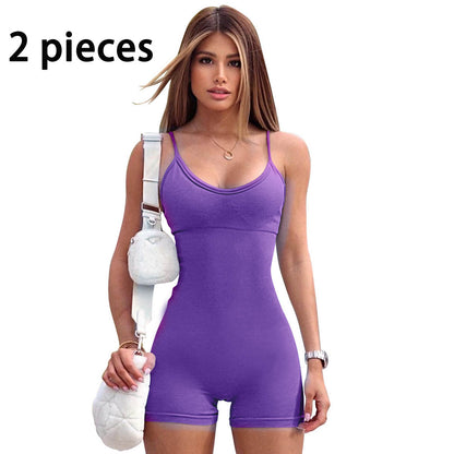Tanktop-Shorts für Fitnessstudio, Yoga und Workout, Jumpsuit