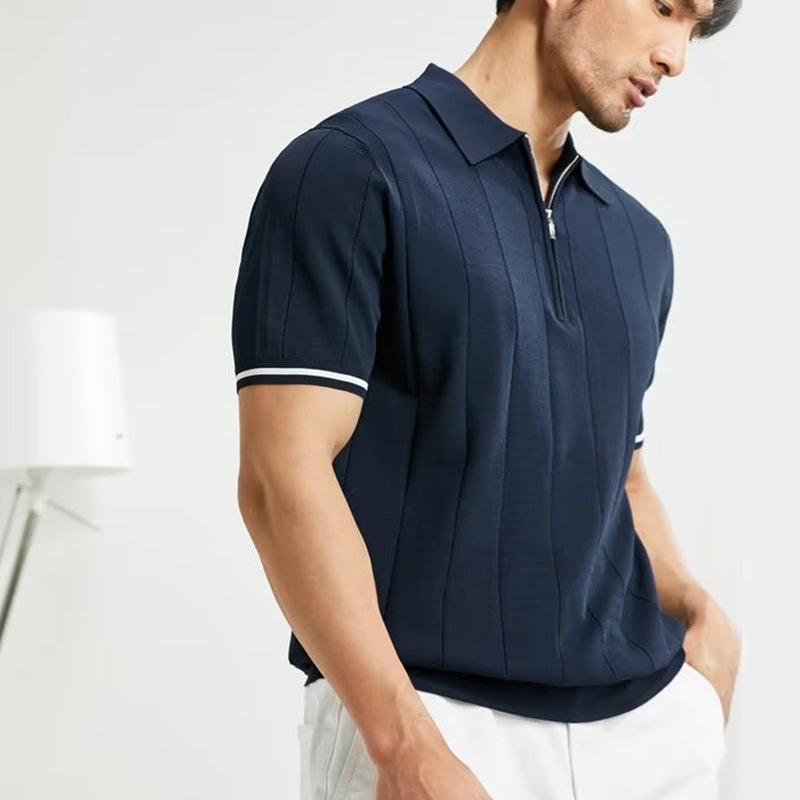 Fashionable Kurzarm Reverskragen Reißverschluss Poloshirt