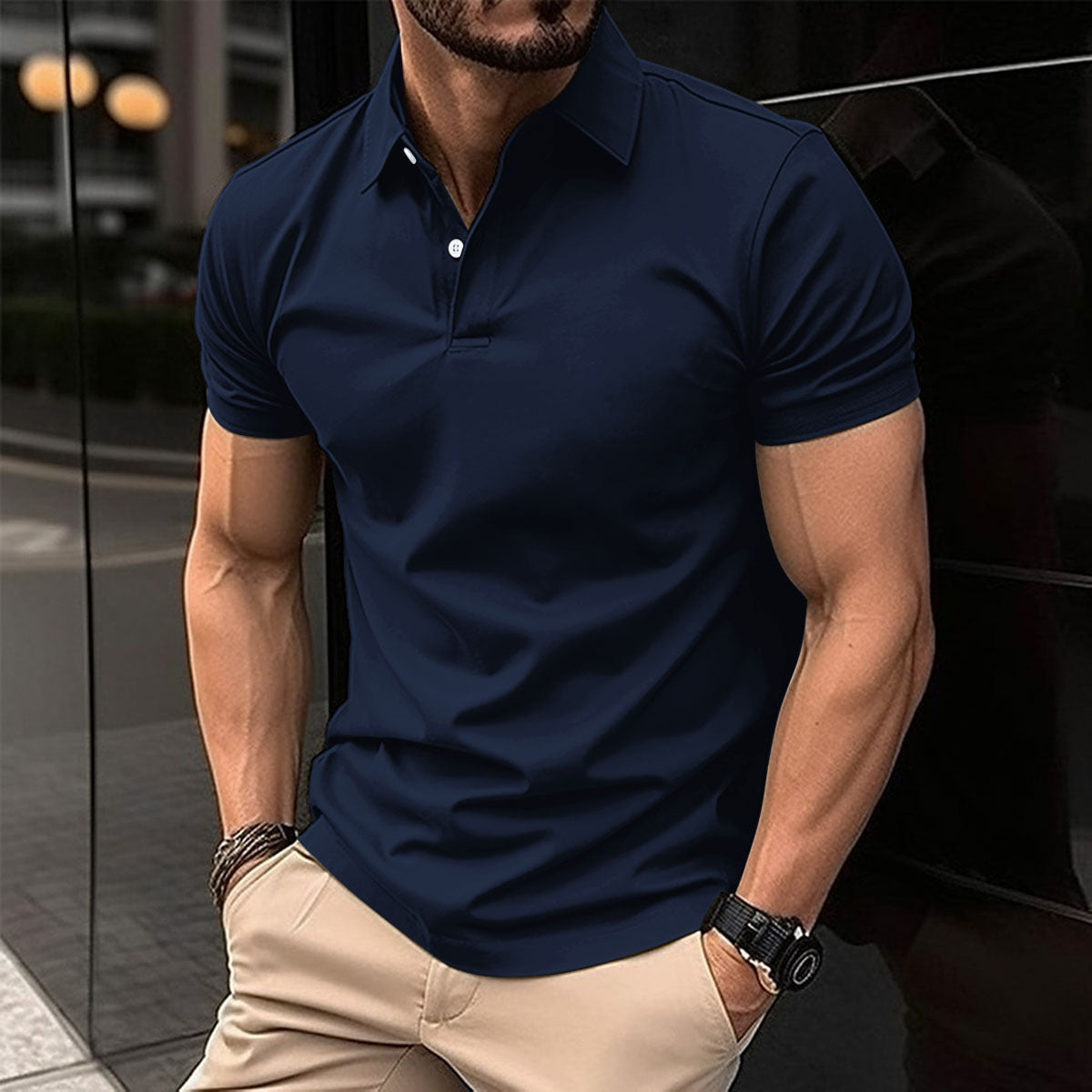 Kurzarm Knopfleiste Revers Poloshirt