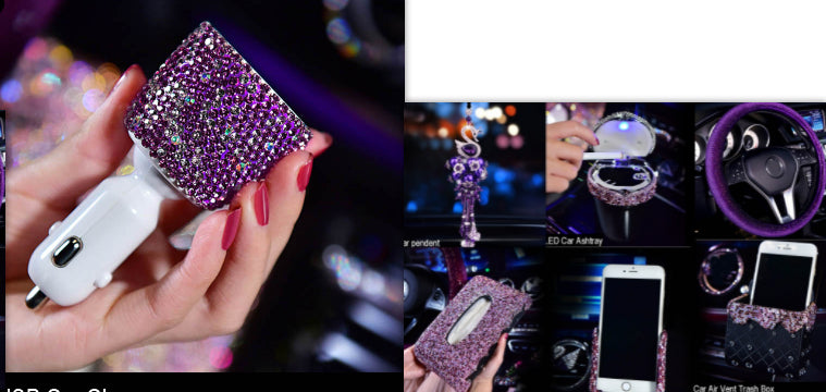Organizador de caja de basura con cargador USB LED Lila Diamant para colgar en el coche