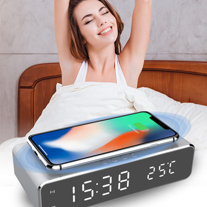 Drahtloses Thermometer Digitale HD-Spiegeluhr LED-Wecker Ladegerät