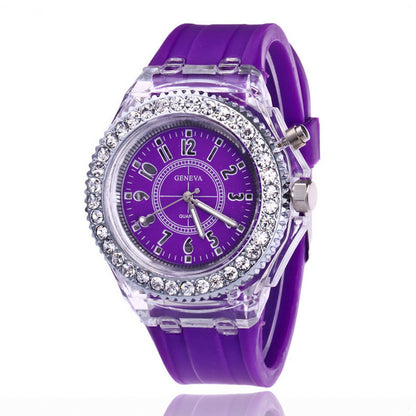 LED light frame Geneva quartz silicone women's wristwatches