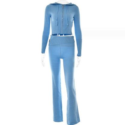Reißverschluss Hoodie Hochtaillierte Lange Hose 2-Teiliges Set