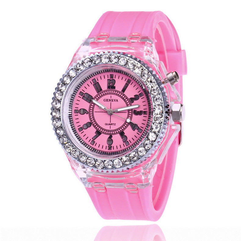 LED light frame Geneva quartz silicone women's wristwatches