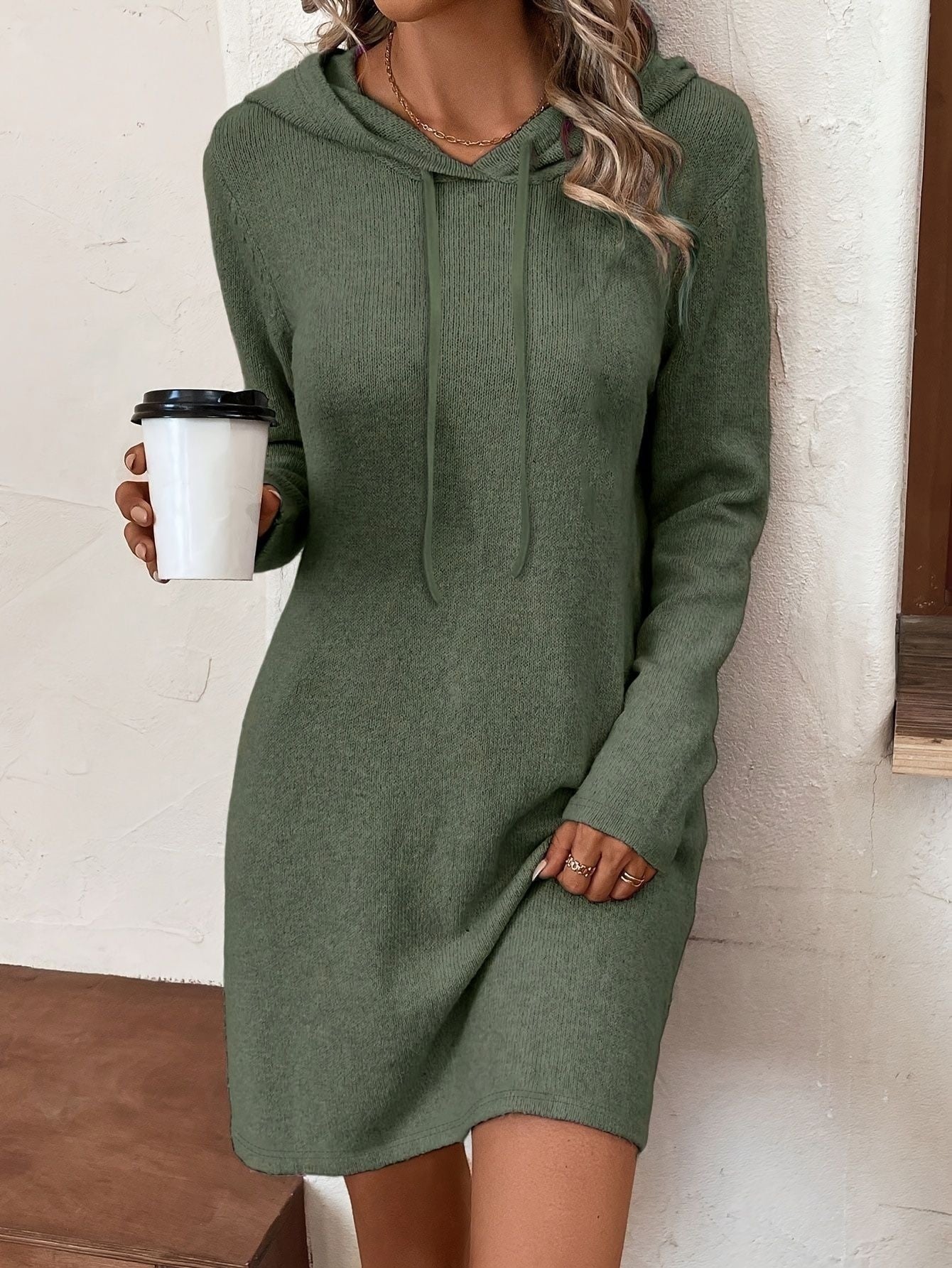 Langarm Mini Kapuzenkleid