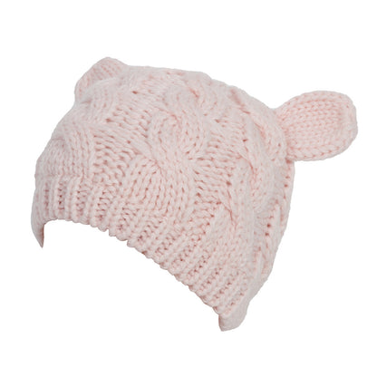 Handgefertigte Niedliche 3D Katzenohren Strickmütze