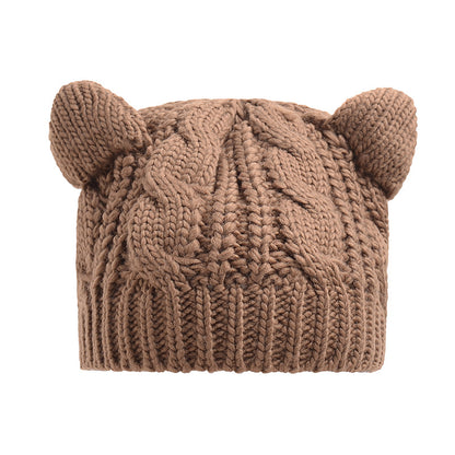 Handgefertigte Niedliche 3D Katzenohren Strickmütze