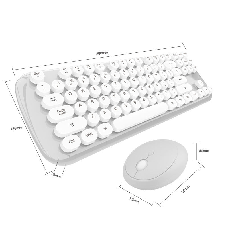 Wireless keyboard and mouse set for girls in a retro design
