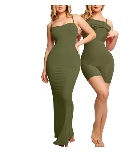 Shapewear dress jumpsuit tummy control corset open crotch garter belt breast pads