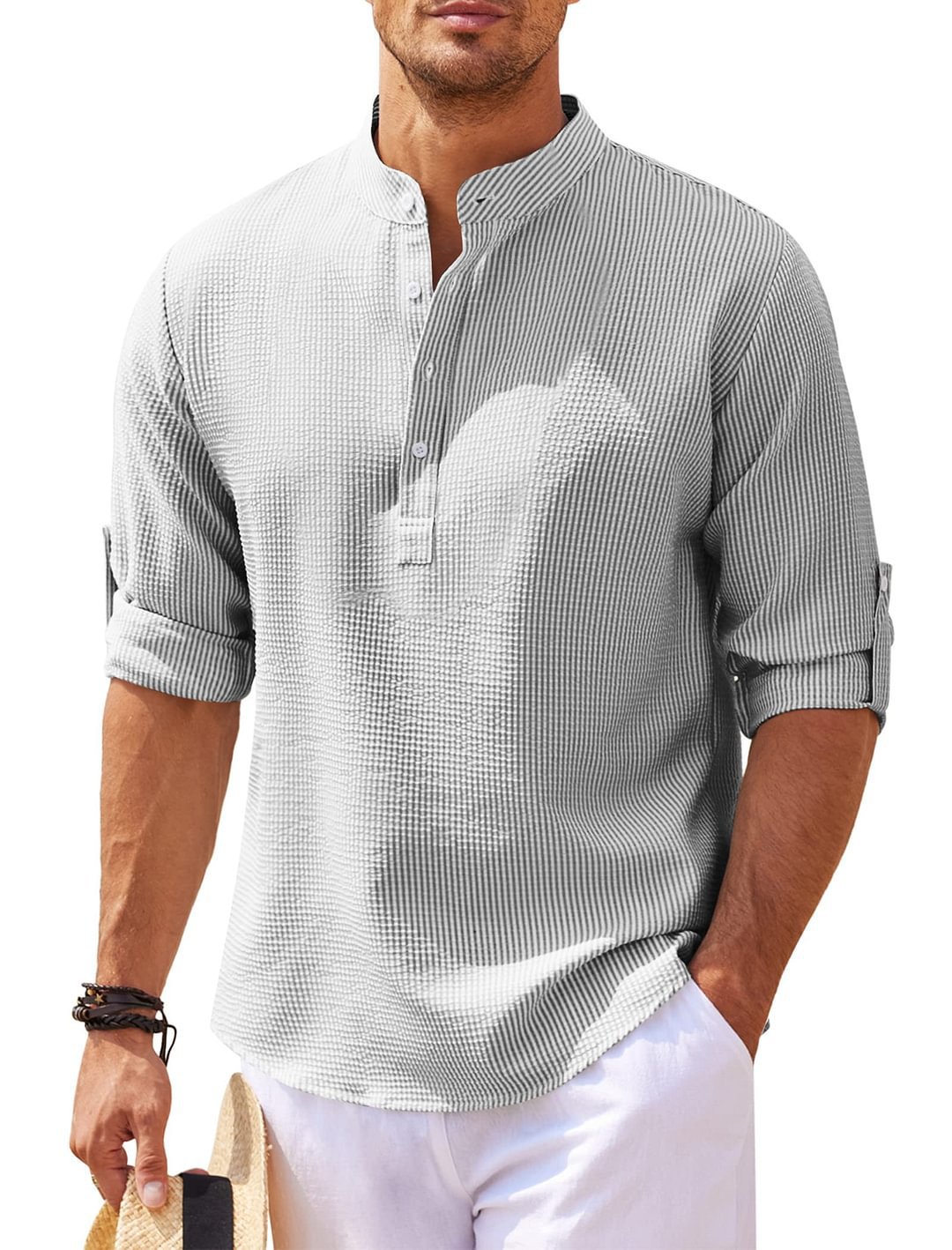 Casual long-sleeved stand-up collar plain shirt