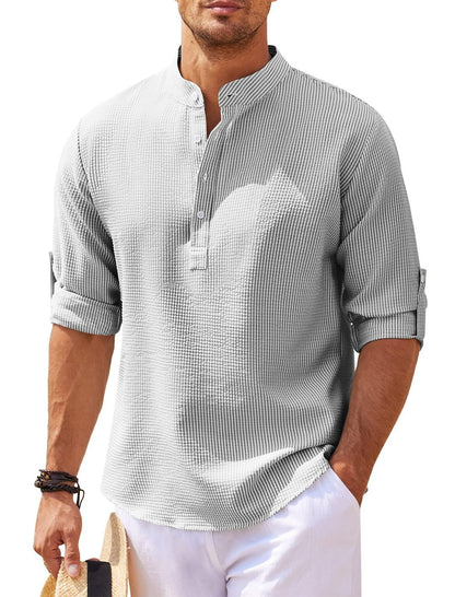 Casual long-sleeved stand-up collar plain shirt