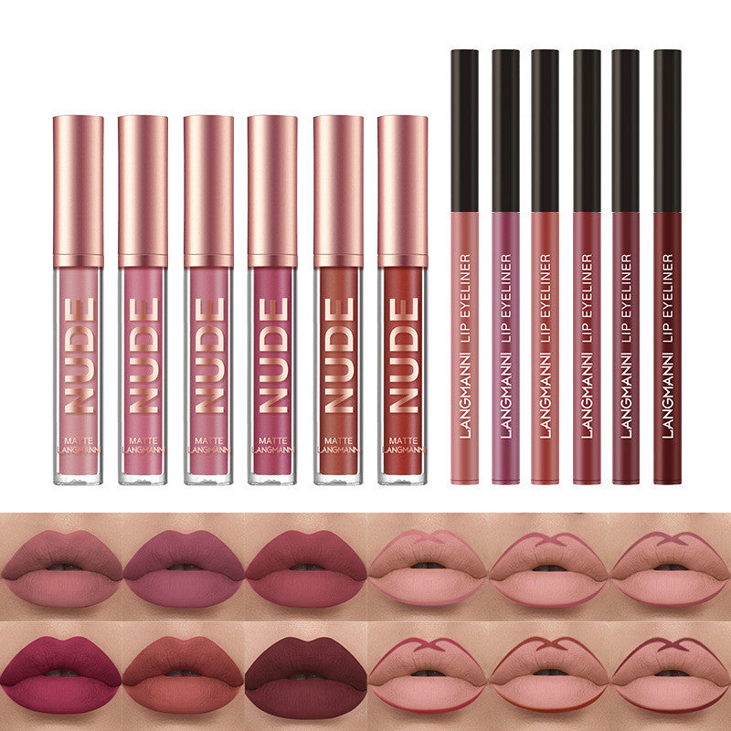 Wasserfest Langanhaltend 6 Matte Lipgloss 6 Lipliner 12-teiliges Set