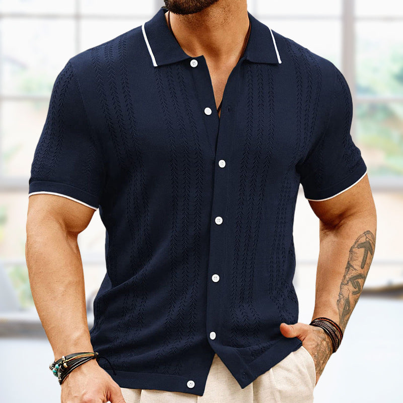 Modisch Kurzarm Knopfleiste Revers Poloshirt