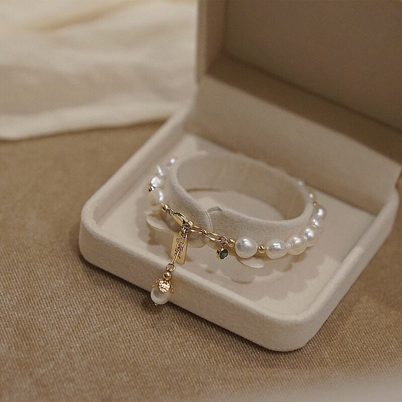 Brazalete de perlas de circonita natural