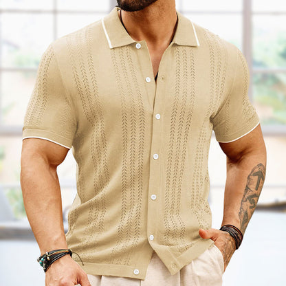 Modisch Kurzarm Knopfleiste Revers Poloshirt
