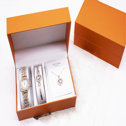 Armband Halskette Armbanduhr 3-teiliges Strass Set