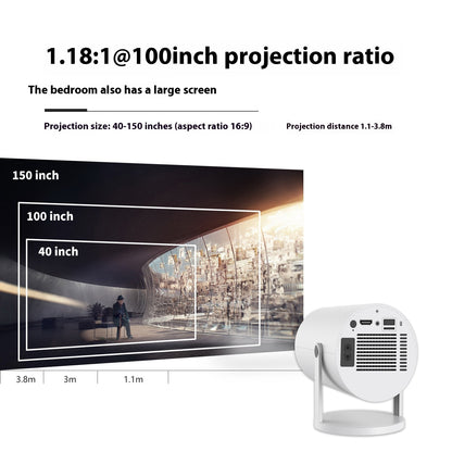Portable, small projector with straight projection angle for home use, 180-degree projection angle, autofocus, home video projector