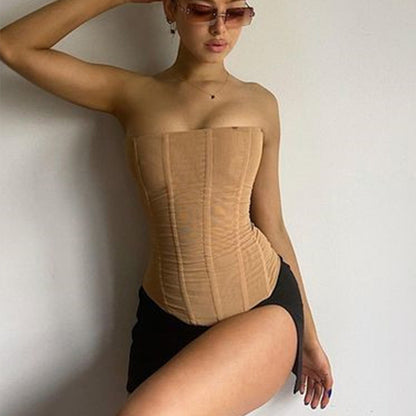 Tube Top Mesh Crop Top Korsett