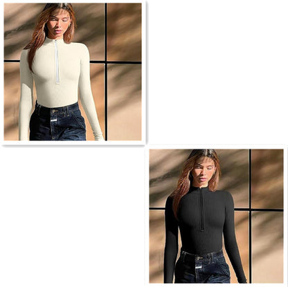 Fashionable bodysuit with long sleeves, zipper, seamless, figure-shaping, figure-flattering