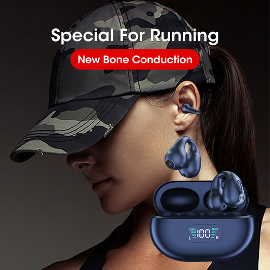 Bone conduction headphones, TWS earbuds with ear clip, Bluetooth 5.3, touch controls, wireless in-ear headphones with bass and HiFi sound, sports headset