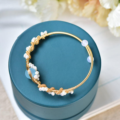 Pearl bracelets, gold-plated pearl bracelet, gold-braided bracelet, vintage-style cuff bracelet, fashion jewelry