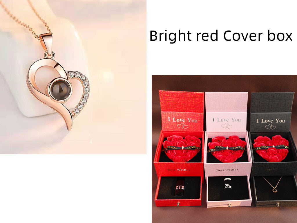 Geschenkbox Metallrose Halskette Schmuckset