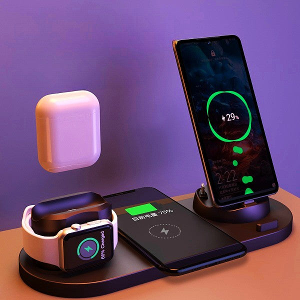 Wireless charger for iPhone, fast charger for mobile phones, fast charging pad for mobile phones and smartwatches, 6-in-1 charging station